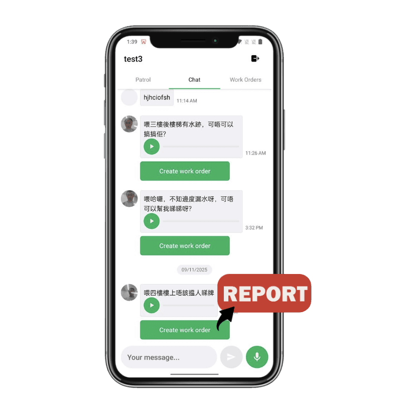 Speech-to-text work order mobile screen